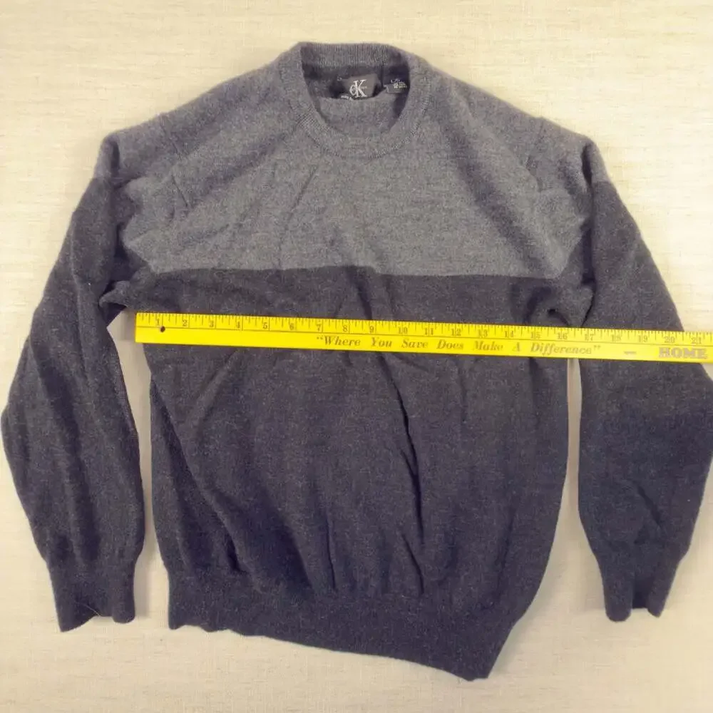 Calvin‎ Klein Sweater Mens Medium Blue/Black Two-Tone Color Block Merino Wool